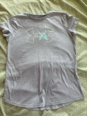 Under Armour Light Gray Tee with Mint Logo